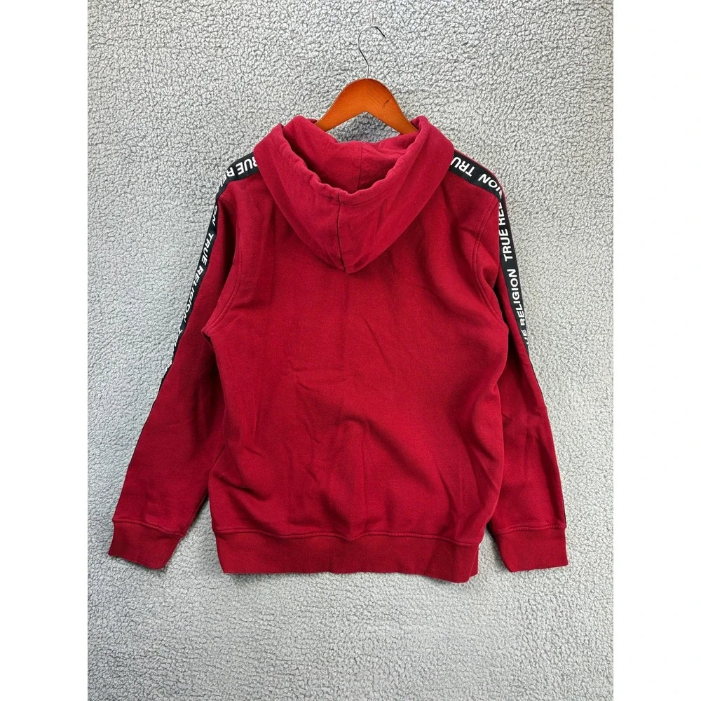 True Religion Silicone Tape Pullover Hoodie Sweatshirt Mens L Red Streetwear Y2K